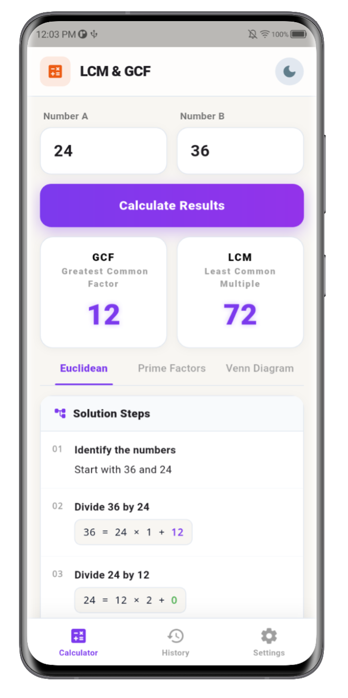 Gcf & Lcm Calculator App